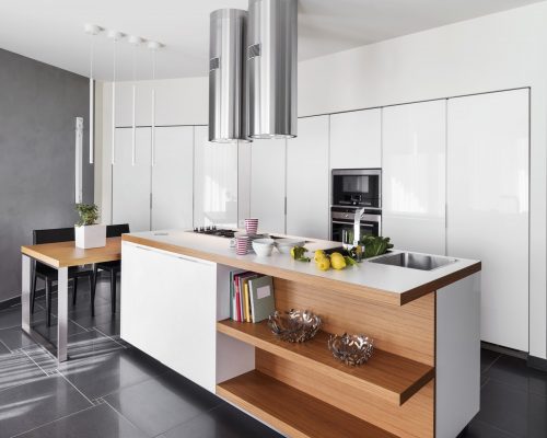 Interiors of the Modern Kitchen with Island Kitchen